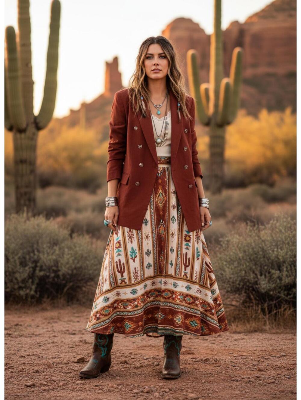 Nine West Rust Double-Breasted Blazer Jacket Women’s Size Large Southwest Boho